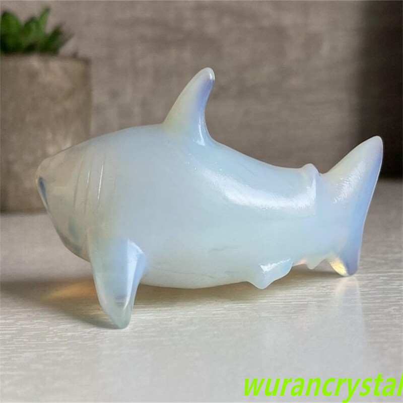 3.2″ Opalite Carved Shark，Crystal Shark Carved，Crystal Healing Shark Decor Reiki