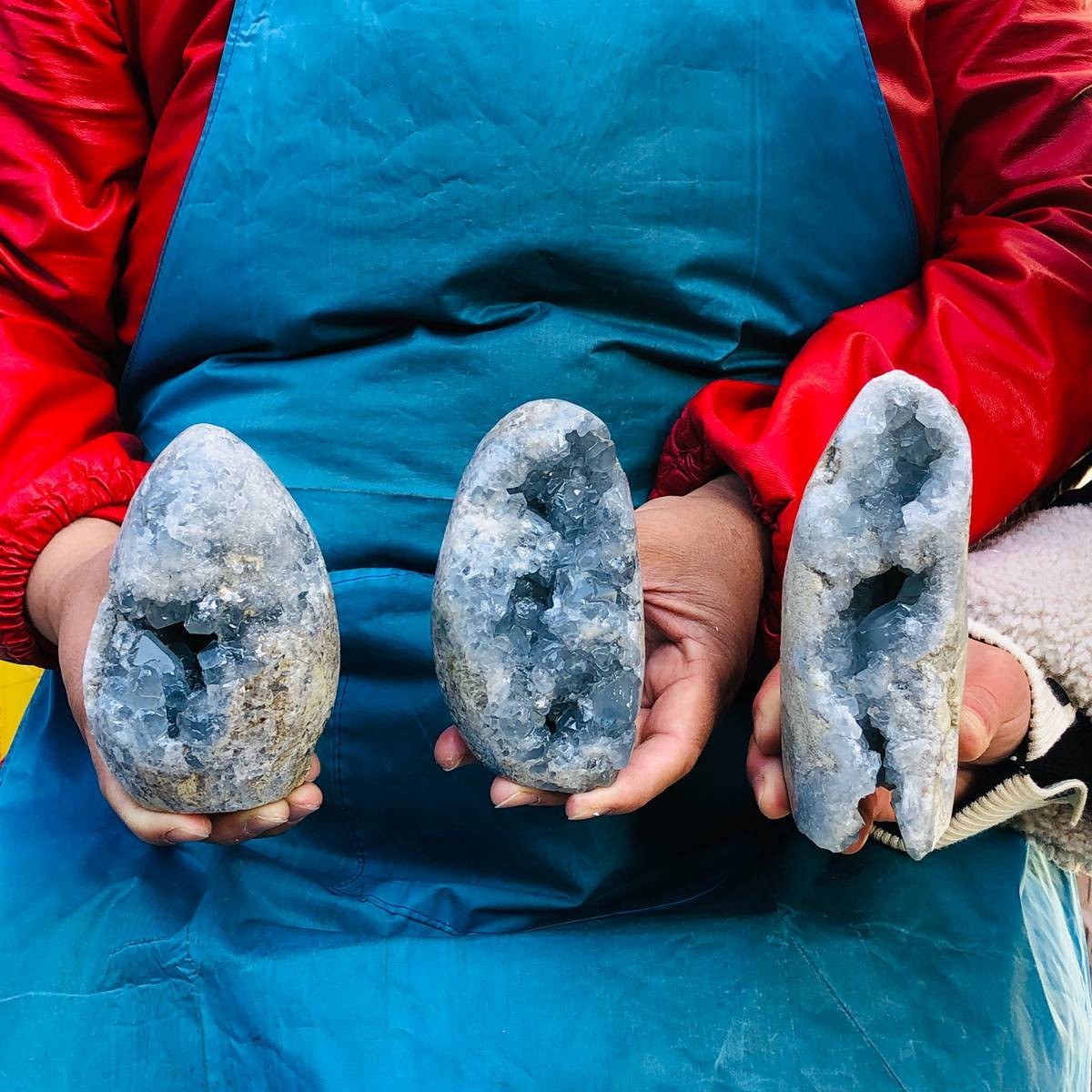 3 Pieces 6.11LB natural blue crystal cave quartz crystal mineral specimen 3255