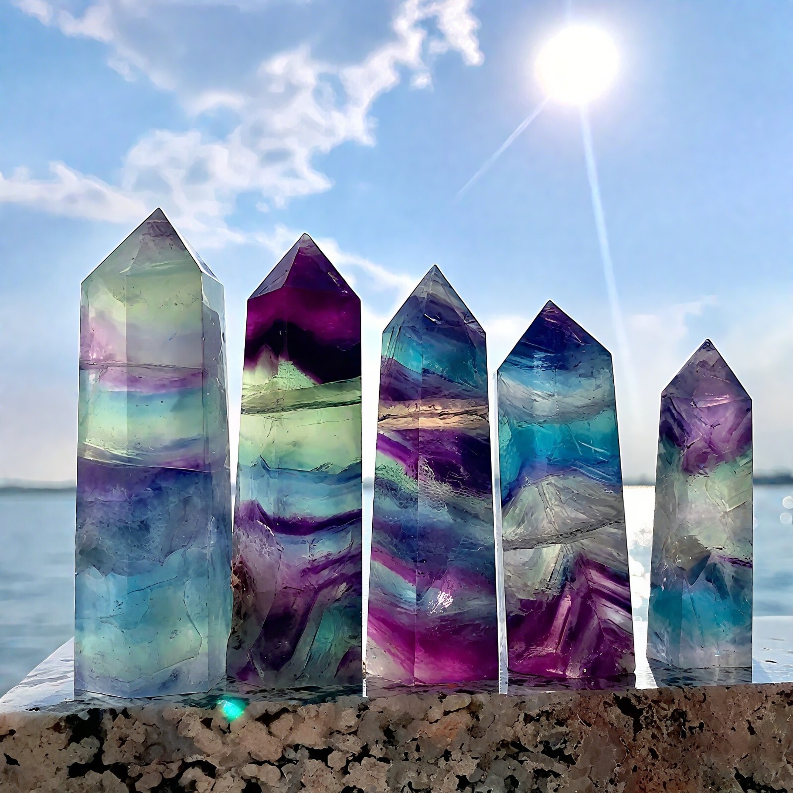 Rainbow Fluorite Crystal Tower Point Healing Crystal Obelisk Gemstone Tower Wand