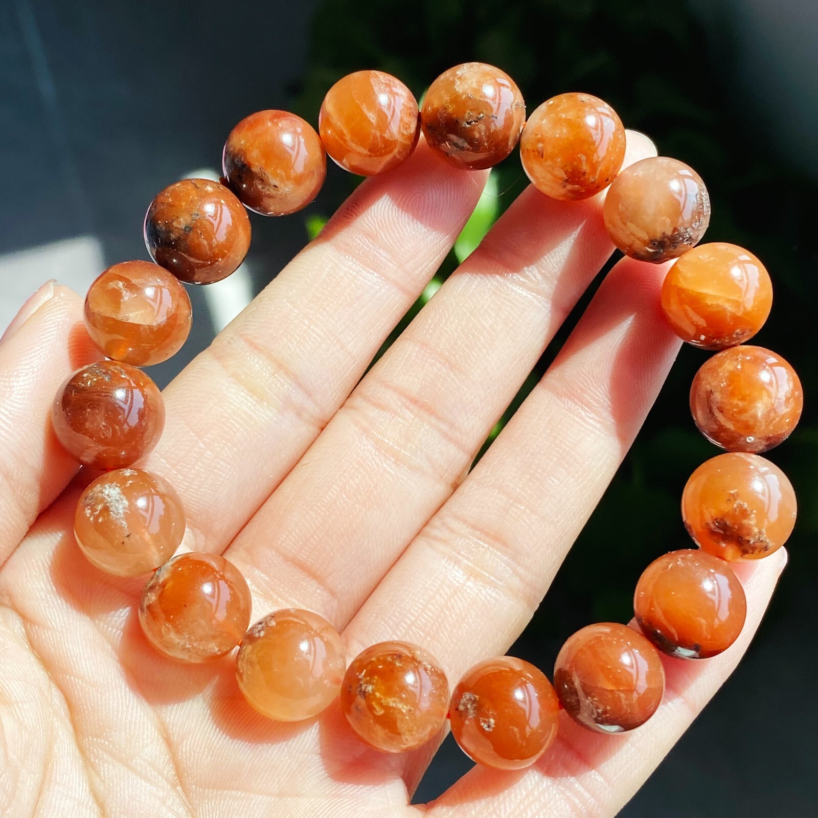 12mm Natural Rare Red Rabbit hair Crystal Round Beads Bracelet 1654