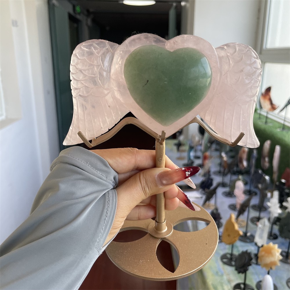 1.4LB 6.6″Natural Rose Quartz Love Wings Crystal Quartz Carving Reiki Home Decor