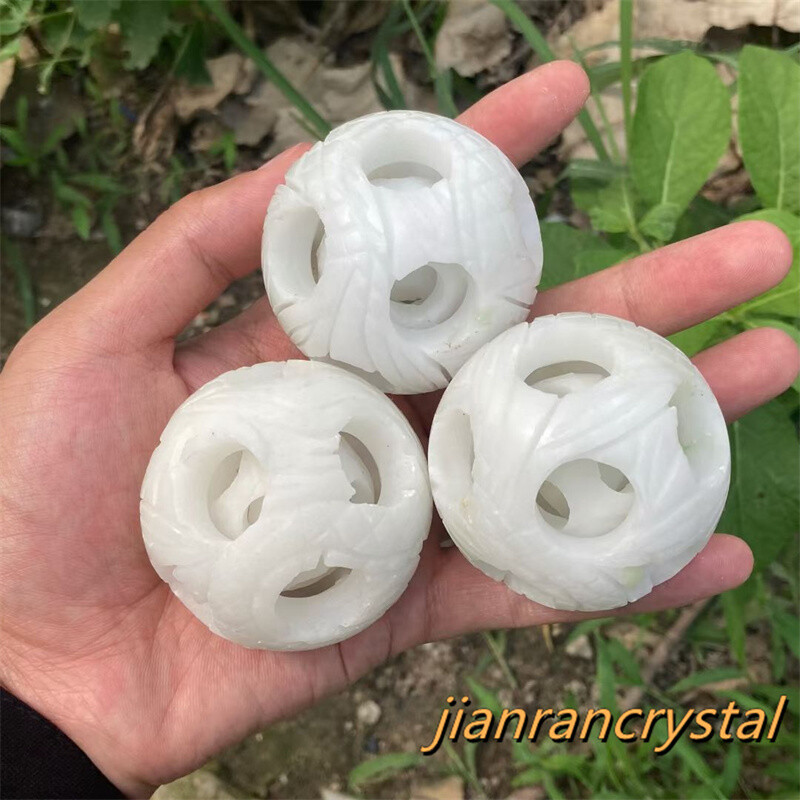 2″ Natural White Jade Exquisite Sphere Carved Quartz Crystal Ball Healing 1pc