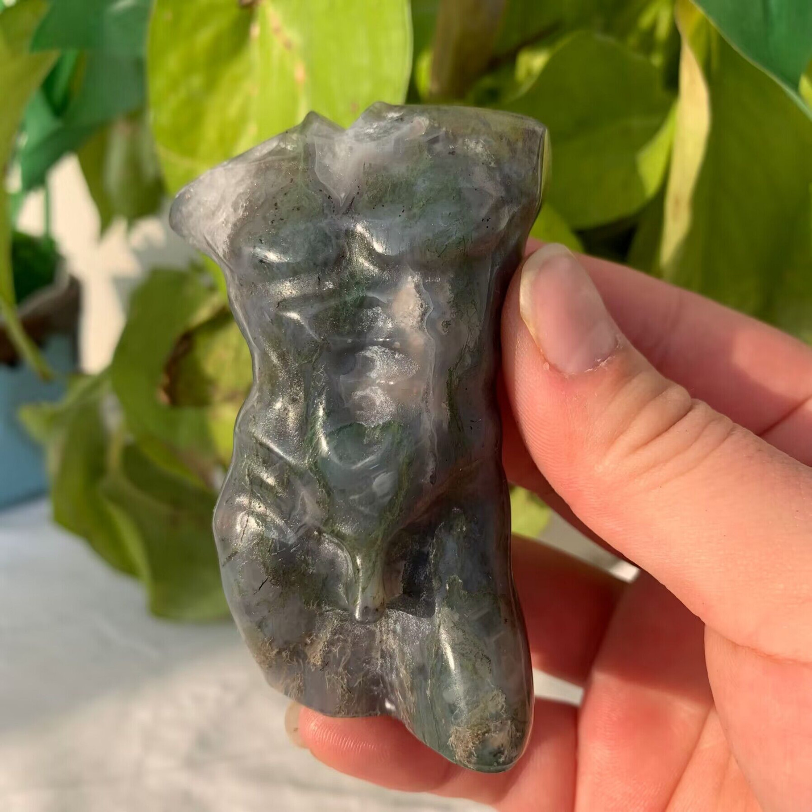 138g Moss Agate Stone Male Body Model Carving Quartz Crystal Specimen Gift