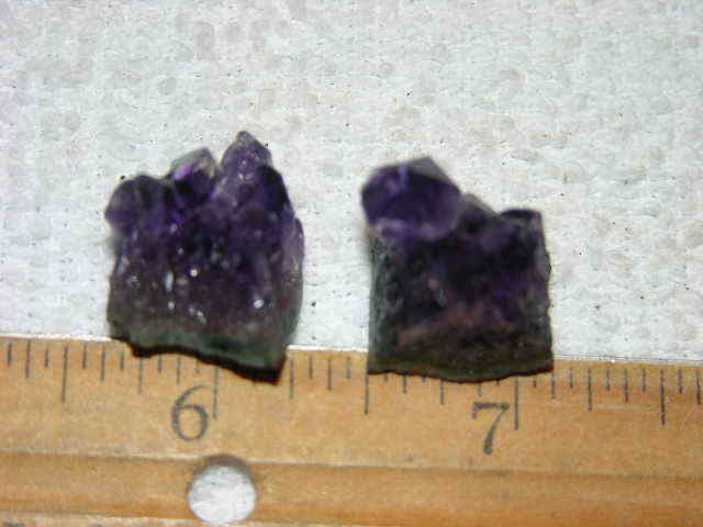 2 Amethyst crystal clusters grape jelly saturation smaller jewelry-sized 1″ J2