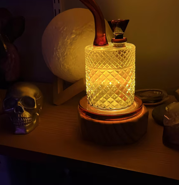LED Lighted Wood Display Base Color Changing Cordless Octagon Stand