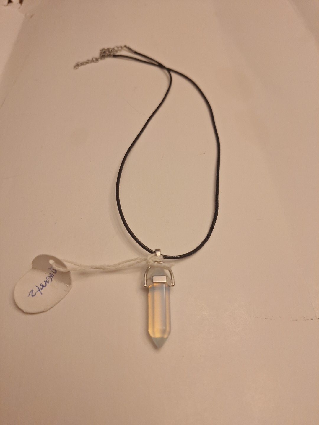 Quartz Pendant Chakra Stone. Black Adjustable Choker 18 Inch, Velvet Storage Bag