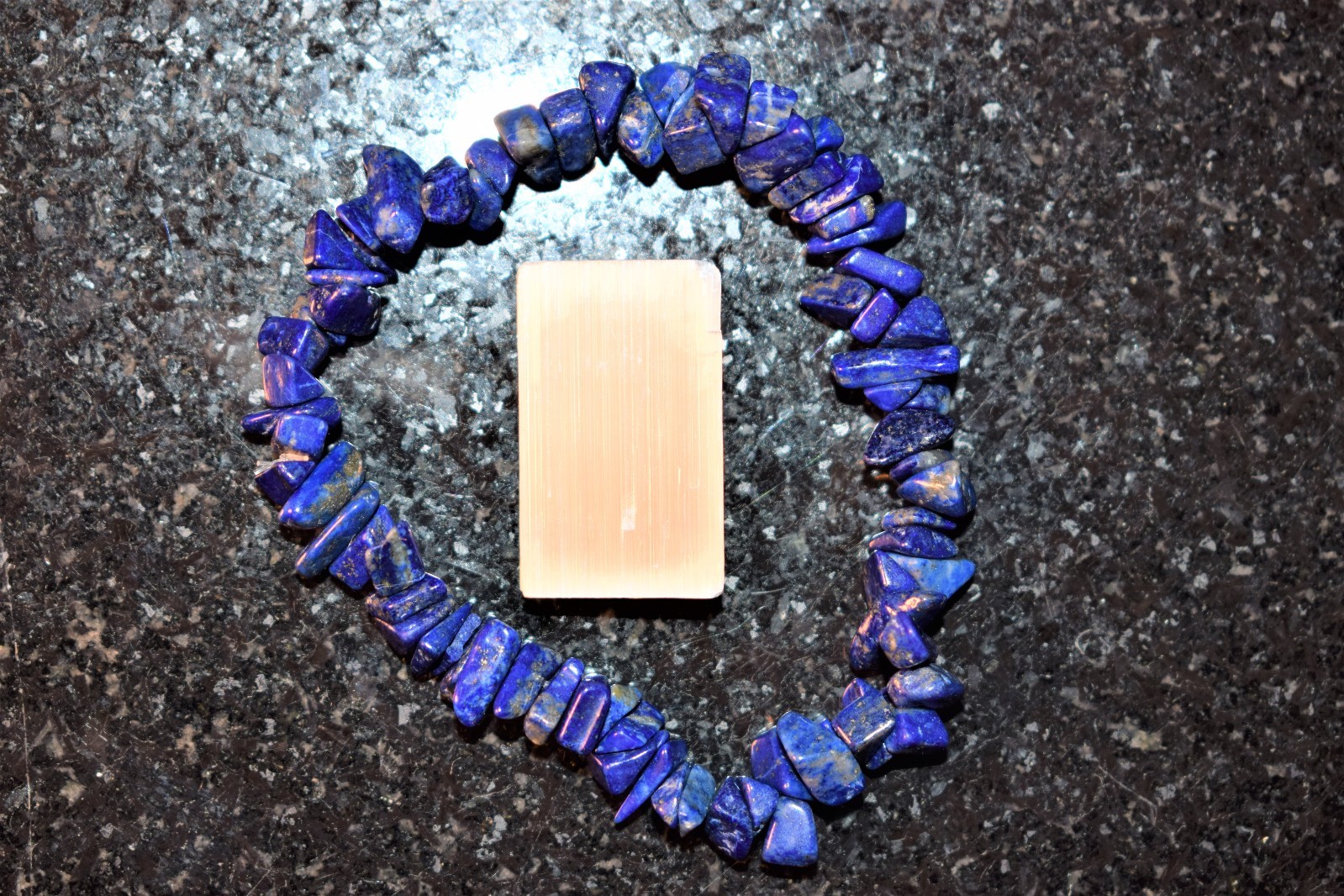 Premium CHARGED Lapis Lazuli Crystal Chip Stretchy Bracelet + Selenite Charger