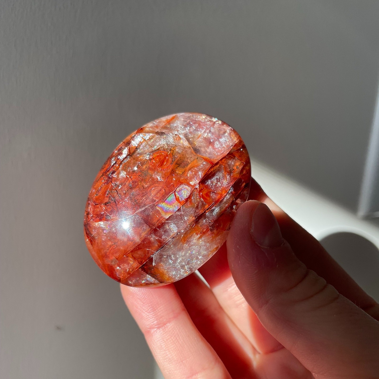 Random Red Fire Quartz Palm Stone Hematoid Crystal Mineral Healing Decor Gift