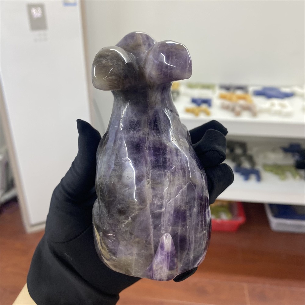 1.6LB 4.5″Natural Dream Amethyst Bunny Statue Crystal Reiki Carving Rabbit Decor