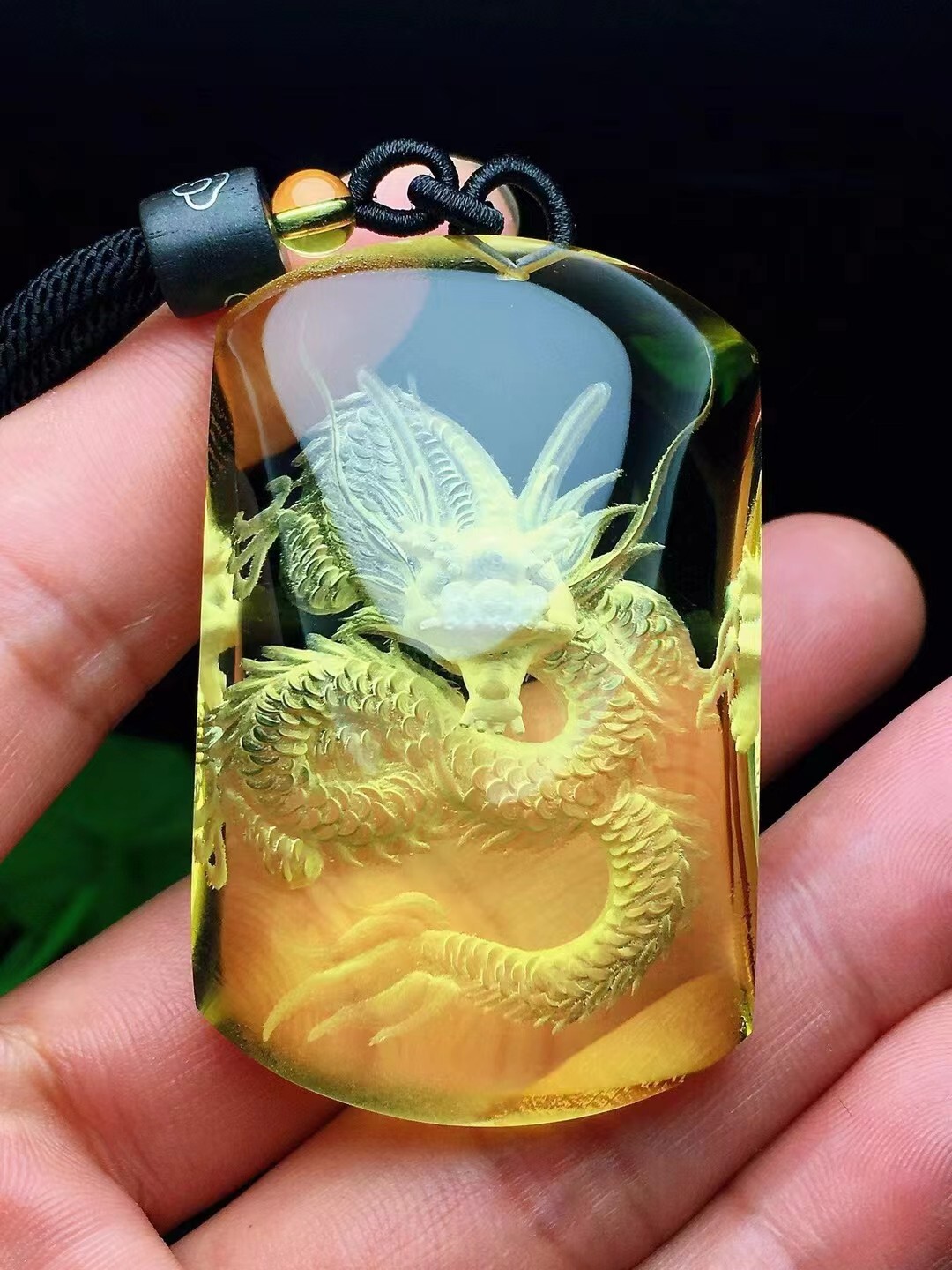 Genuine Natural Yellow Citrine Quartz Carved dragon Pendant