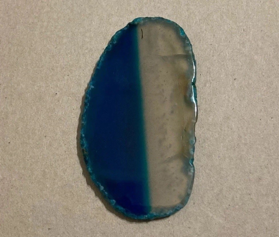 Polished Agate Oval Slice Geode Display Stone Ocean Blue Banded Round Cut Druzy