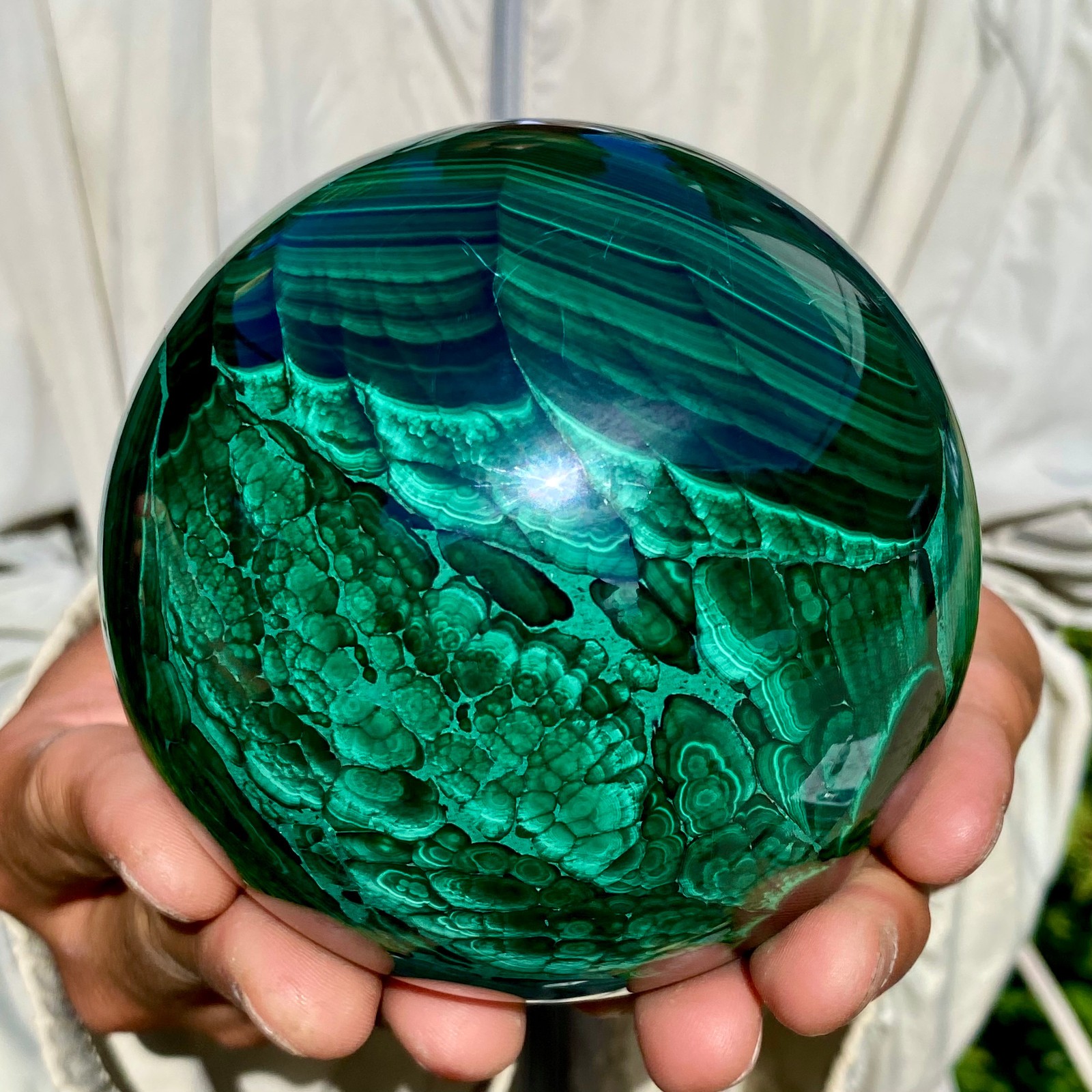4.1LB Rare Natural Malachite quartz hand Carved sphere Crystal Healing