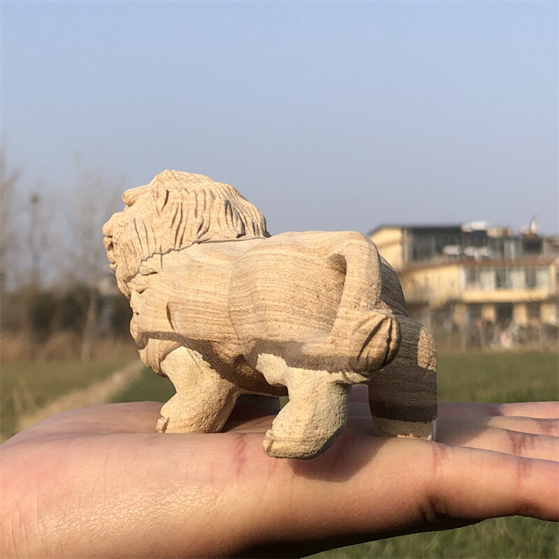 0.66LB Natural Woodgrain Stone Lion Skull Carved Quartz Crystal Skull Healing