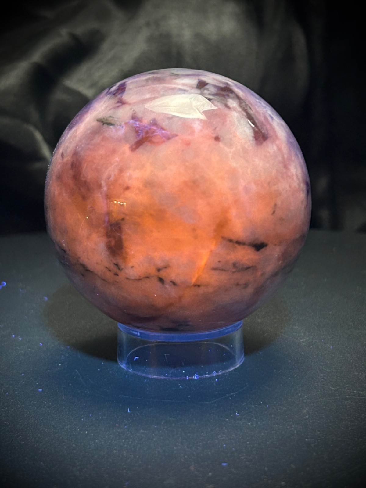 2.52” Afghanite Sphere With Acrylic Stand – Amazing UV 12.5oz (354 grams)
