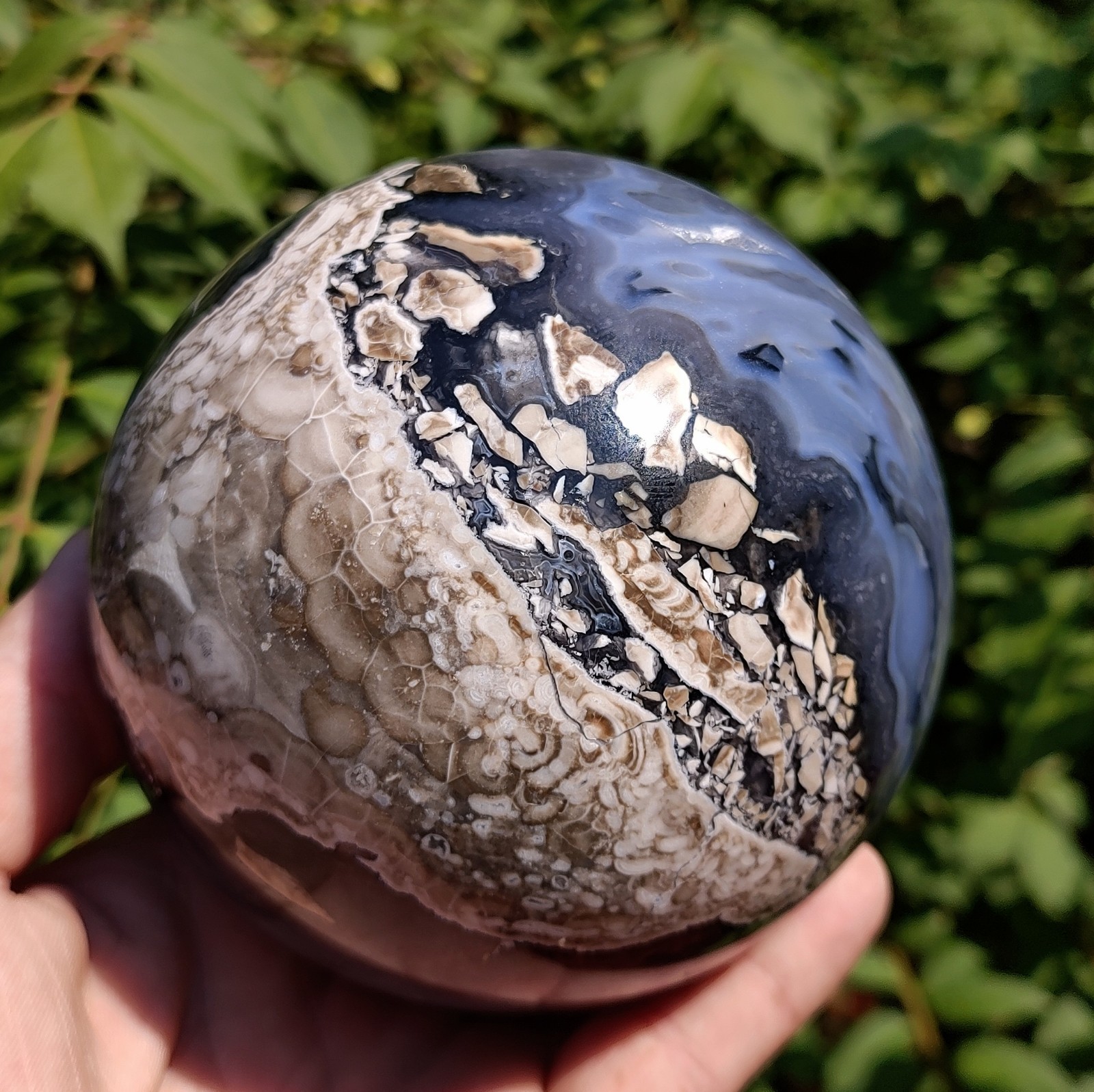 3LB 14OZ, UV REACTIVE VOLCANO AGATE CRYSTAL DRUZZY SPHERE, 106MM DISPLAY SPHERE