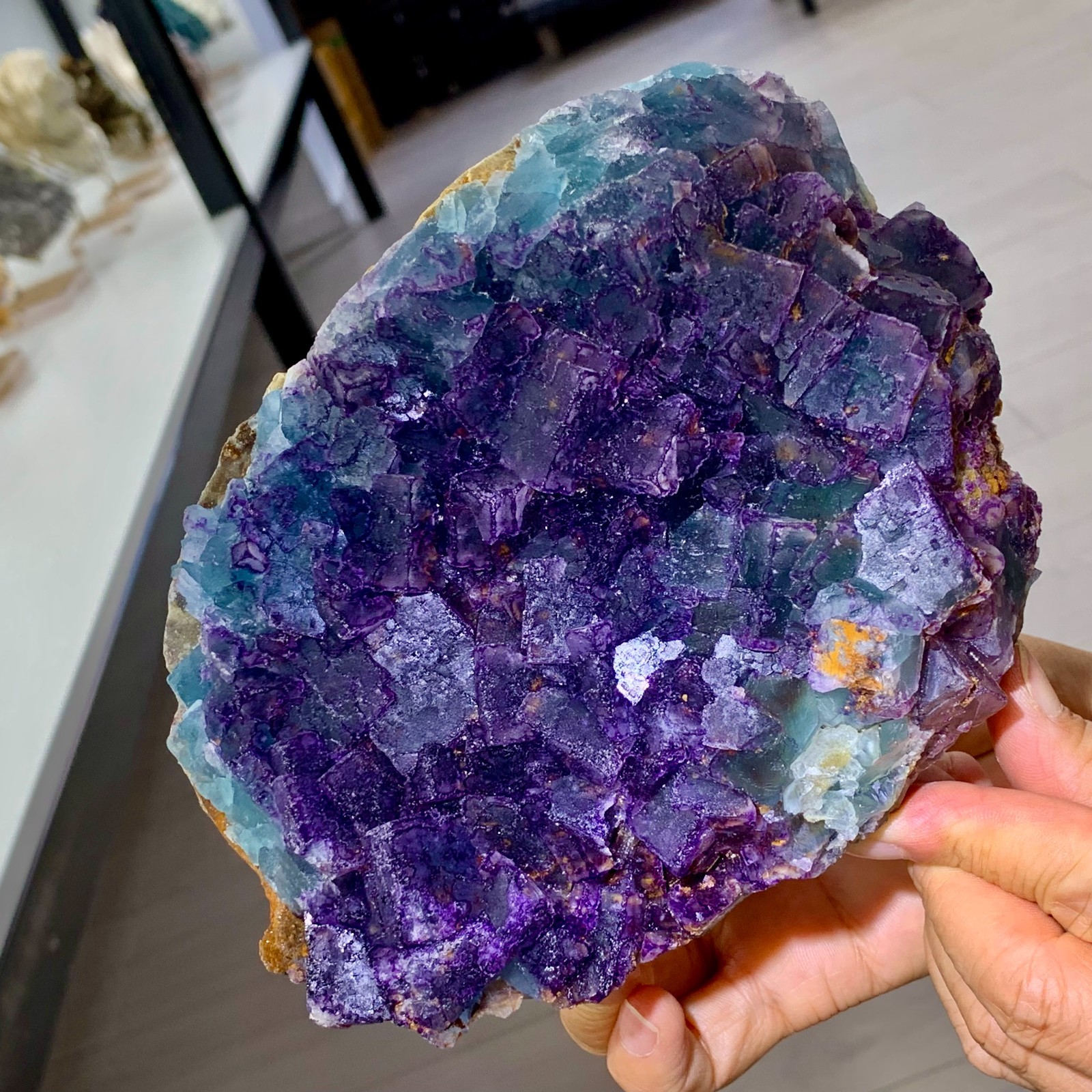 3.52LB Rare transparent purple-blue fluorite cube mineral crystal sample/China