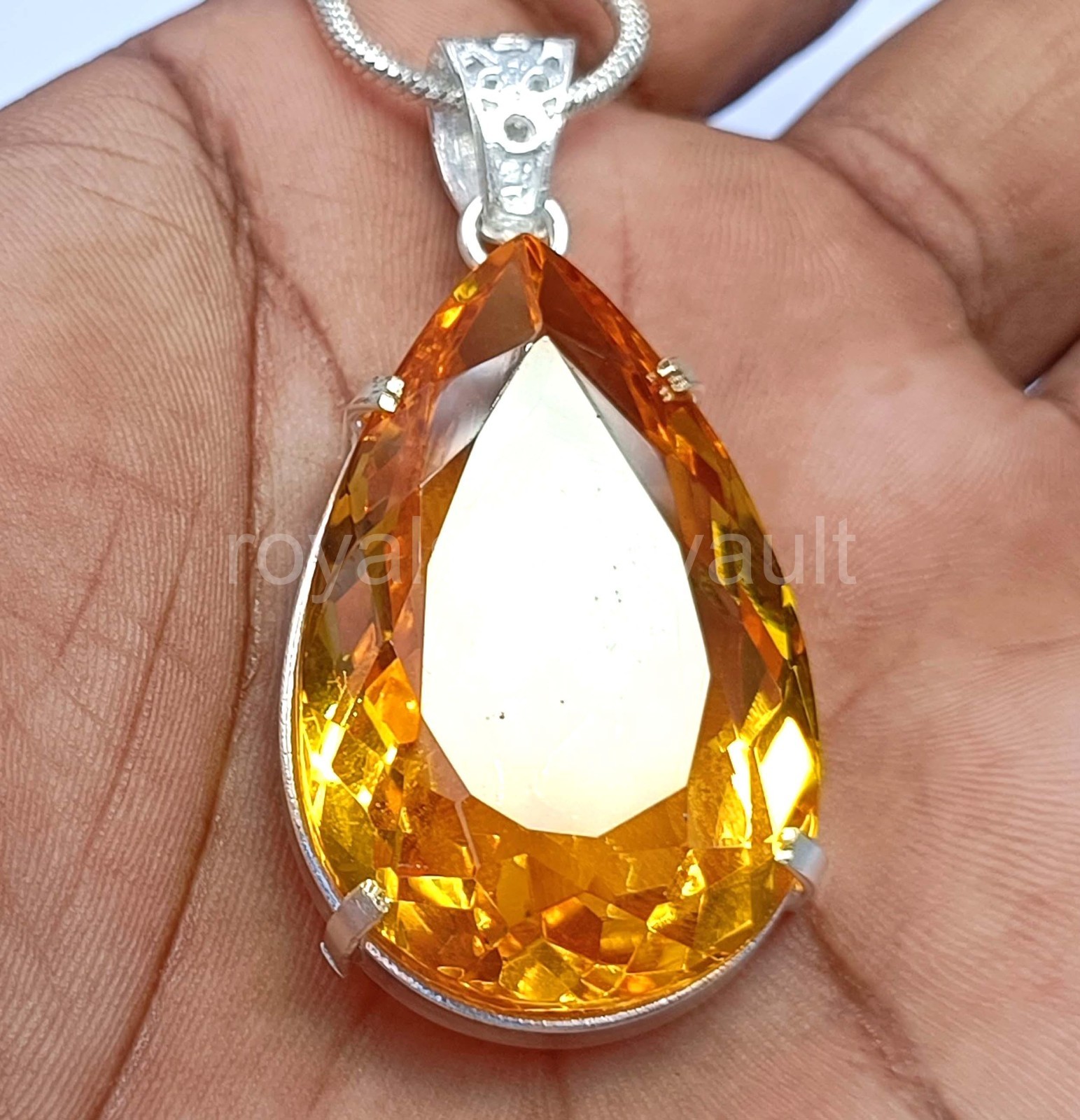 100.5Ct Natural Yellow Sapphire Pendant Pear Shape 925 Silver IGL Certified 5JOY