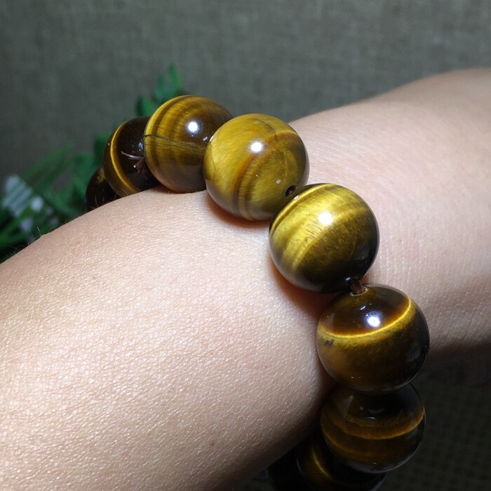 Natural Tiger’s Eye Beads Dainty Bracelet 14mm Gemstone Healing Crystal Bracelet