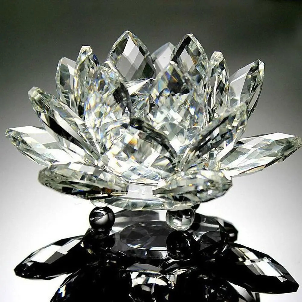 Feng Shui Quartz Crystal Lotus Flower Crafts Glass Paperweight Home Decor Party