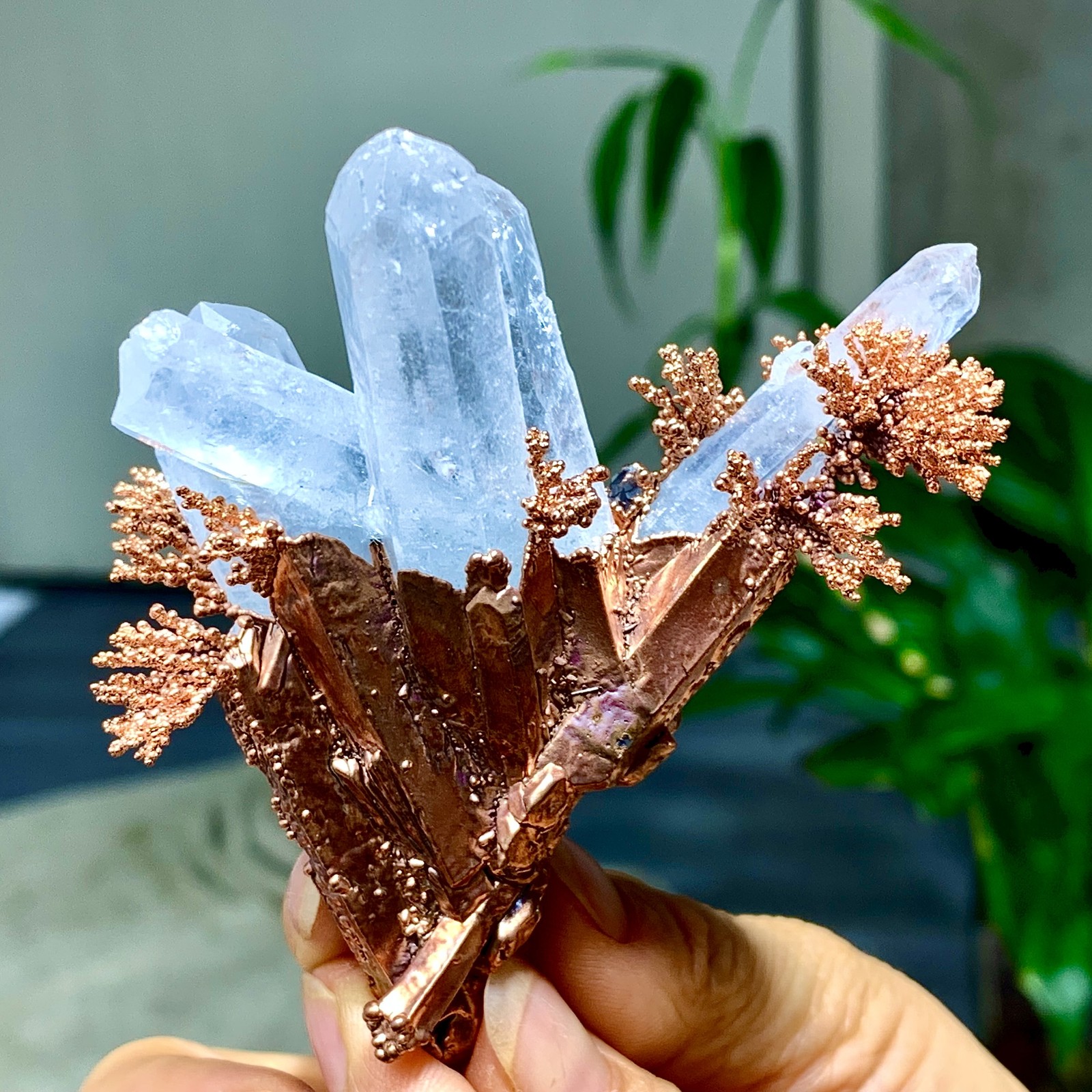 102G Rare!! iridescent Native Copper with white quartz crystal mineral-symbiosis