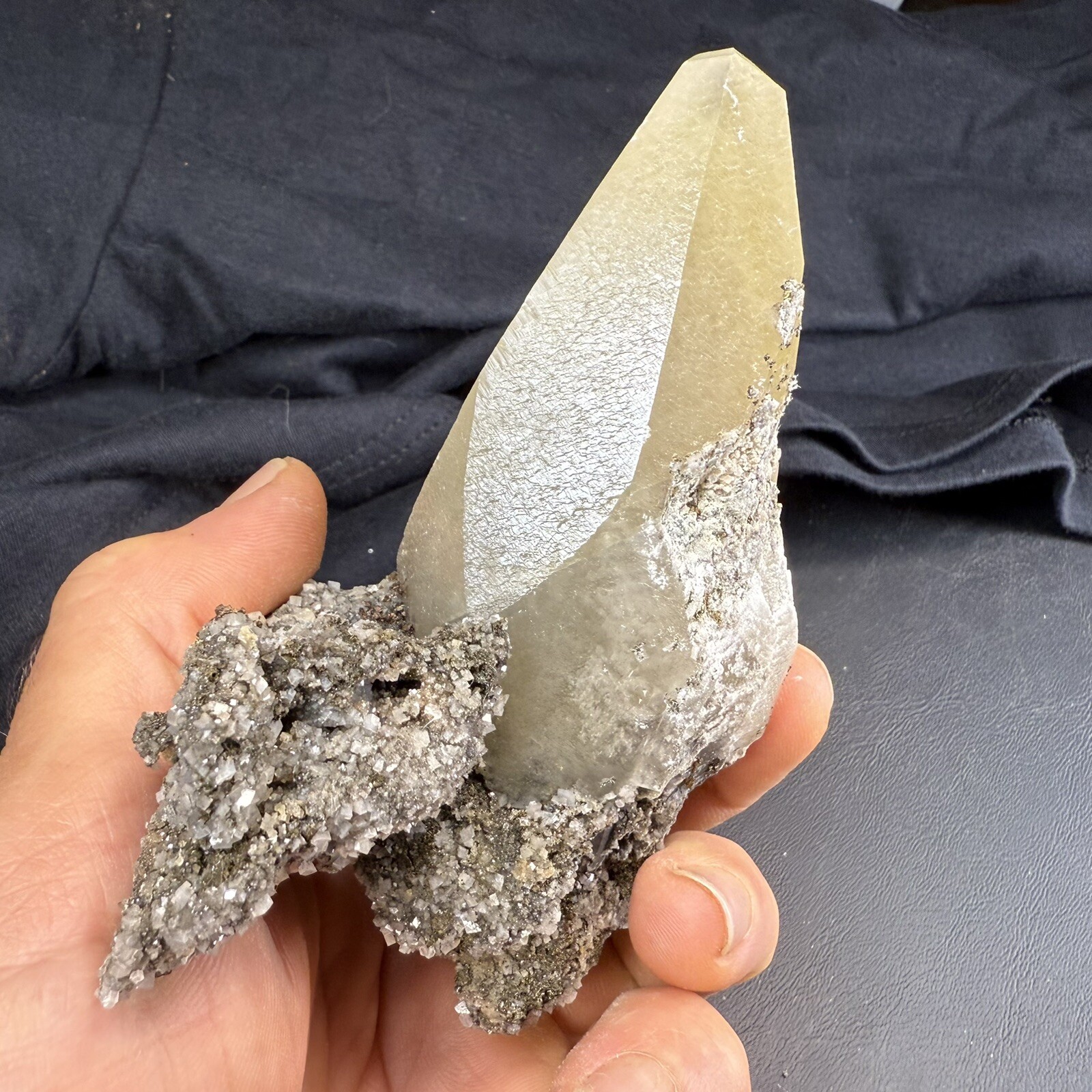 Phantom Calcite Crystal on Chalcopyrite Pyrite Dolomite on Matrix / Missouri