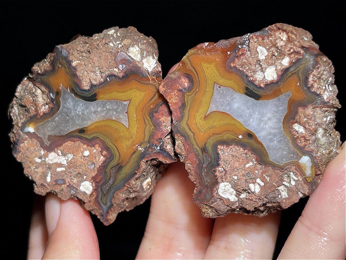 Pair rough Agate crystal geode Achat Nodule China pujiang thundereggs 103g D375