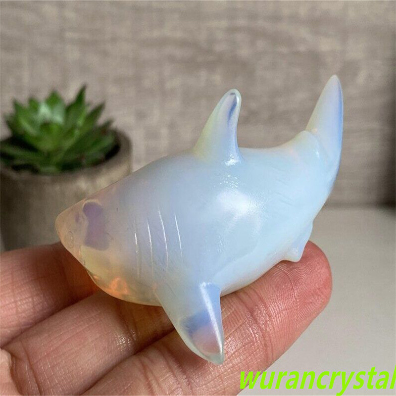 3.2″ Opalite Carved Shark，Crystal Shark Carved，Crystal Healing Shark Decor Reiki