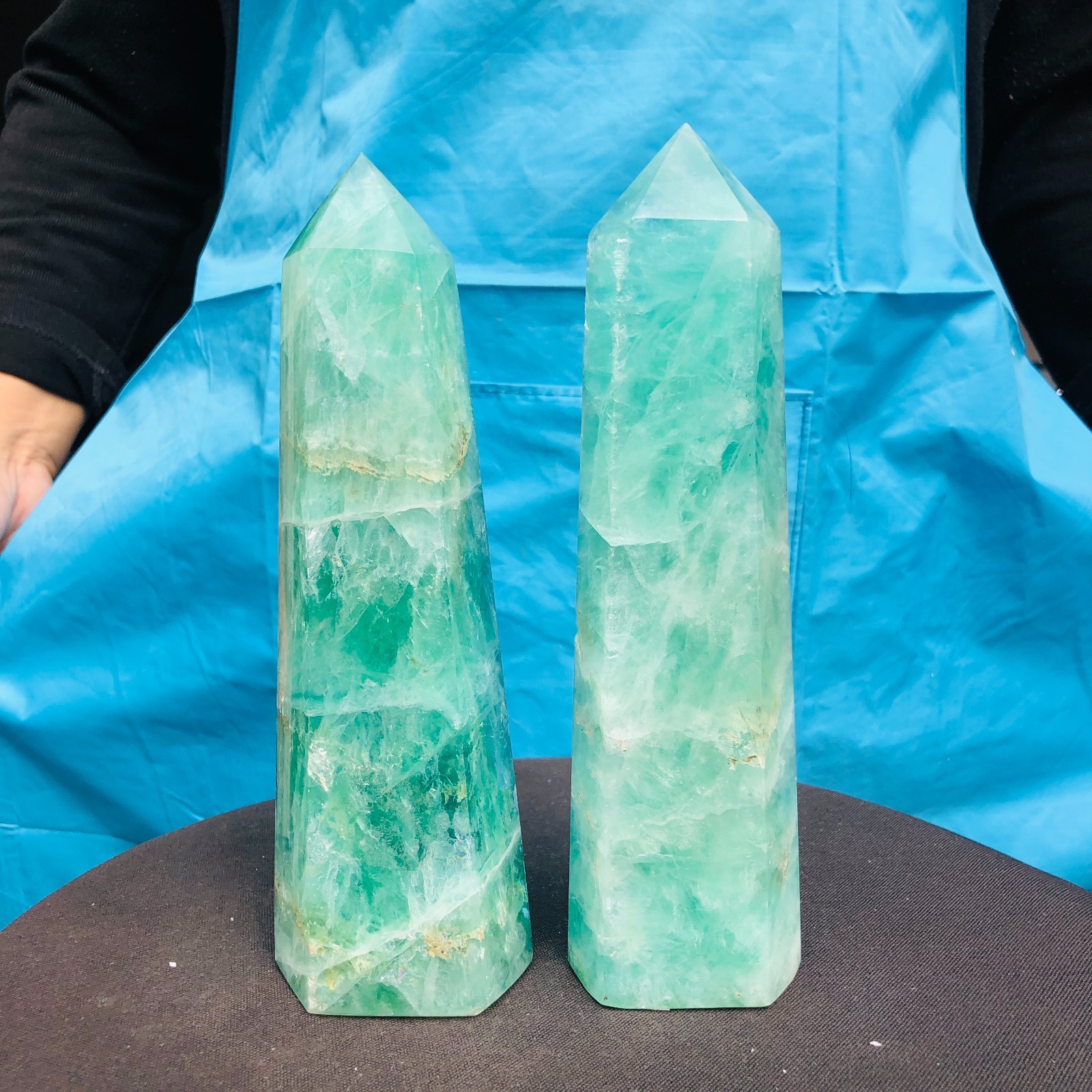 4.42LB 2Pcs Natural Colourful Fluorite Obelisk Quartz Crystal Tower Healing