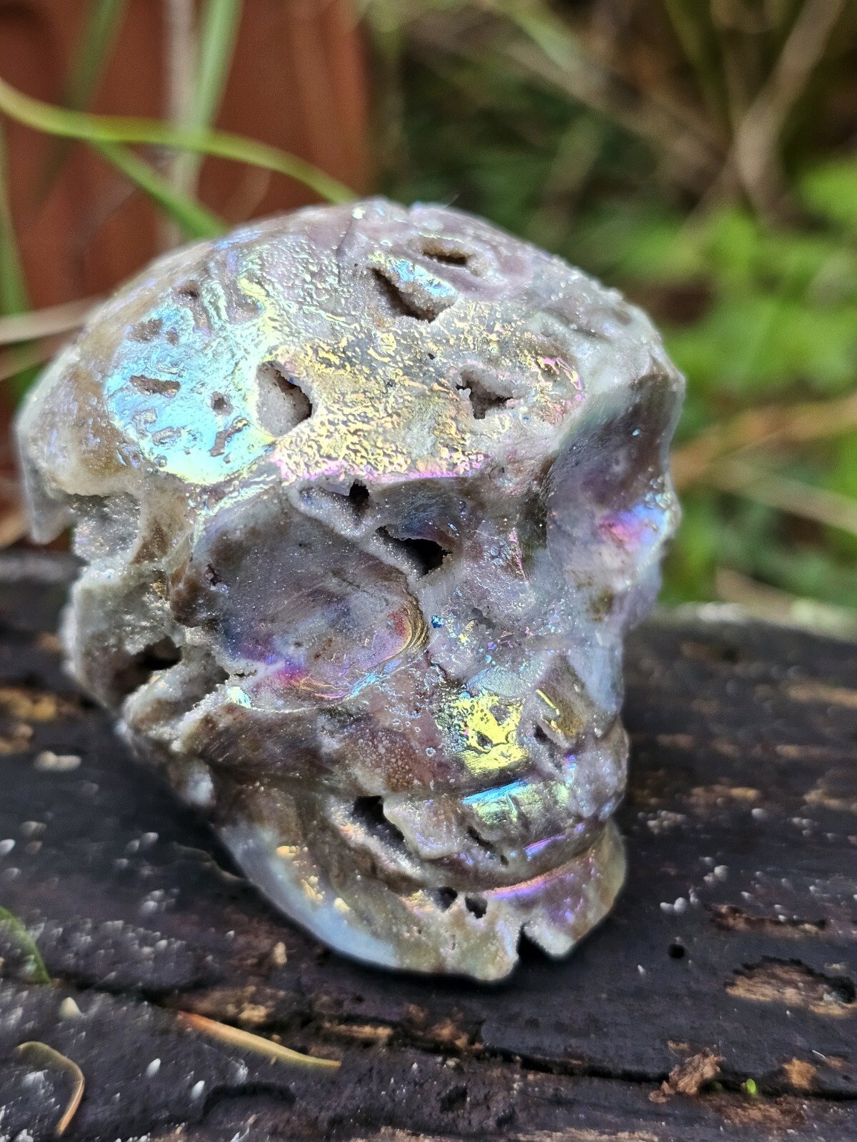 *SALE* Druzy Titanium Rainbow Aura sphalerite crystal Skull Angel Aura