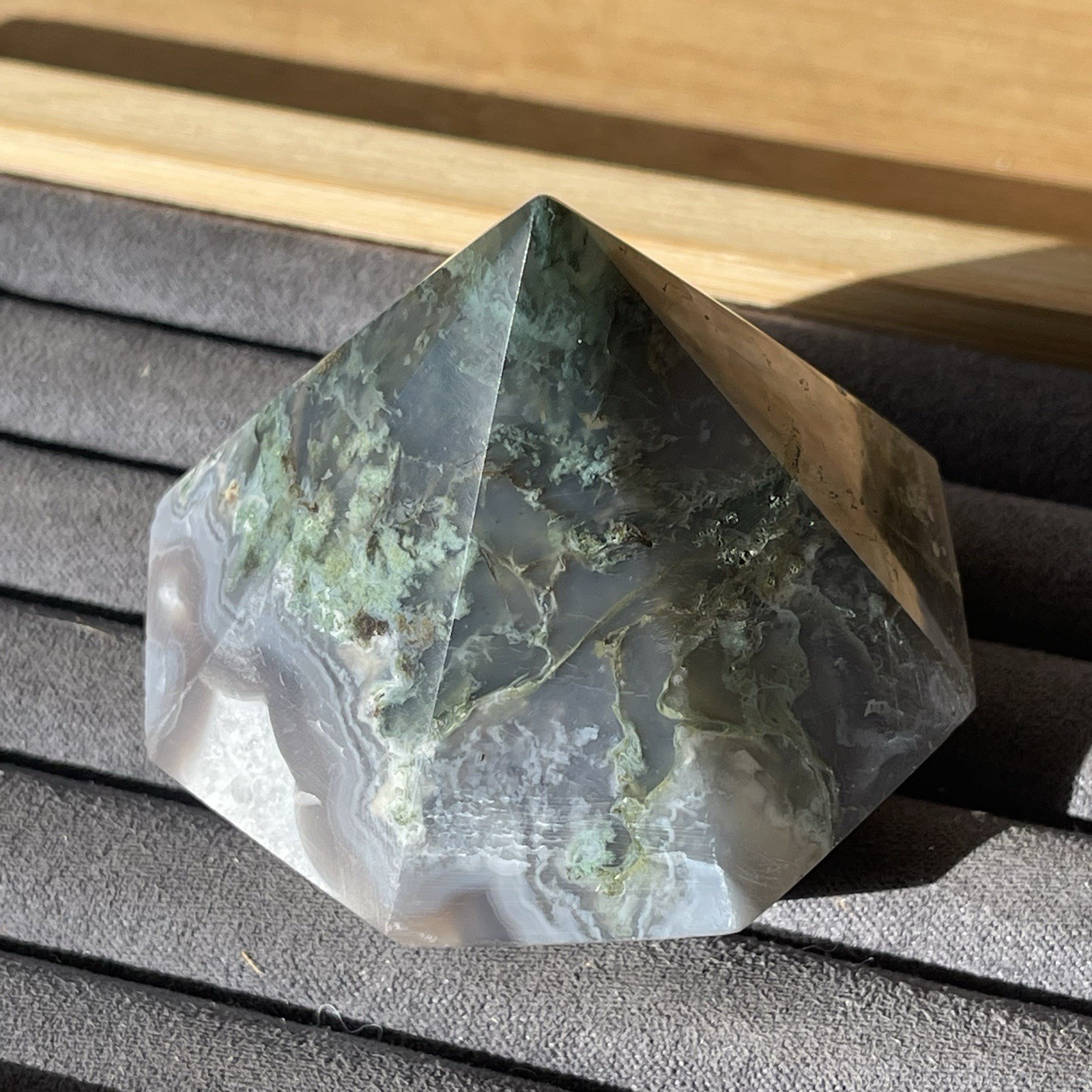 Natural Green Moss Agate Diamond w/ Chalcedony Quartz • Crystal Stone Home decor