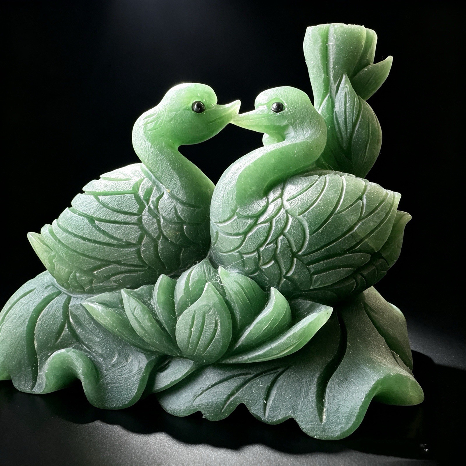Hand Carved Natural Green Aventurine Swans Figurine Lovers Stone Sculpture 5.3in
