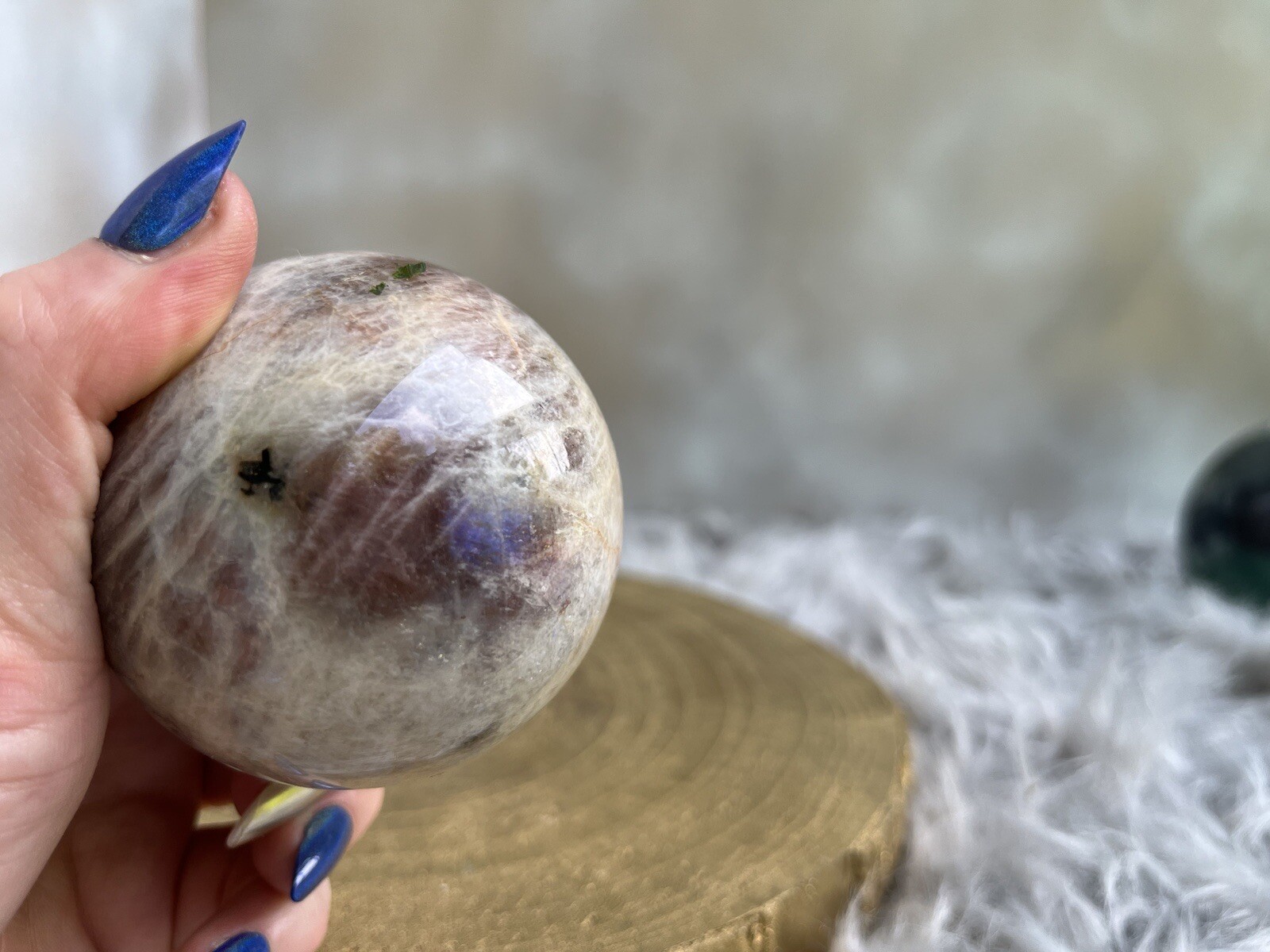 Flashy Blue, Belomorite Sun in Moonstone Sphere