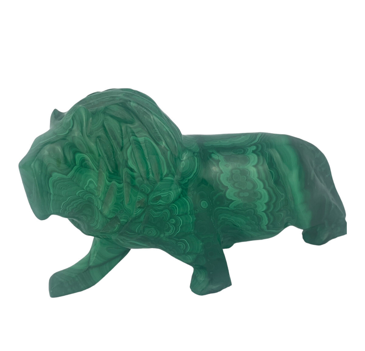 Malachite LION Stone Sculpture -Gorgeous Color Fine Art -Unique Details