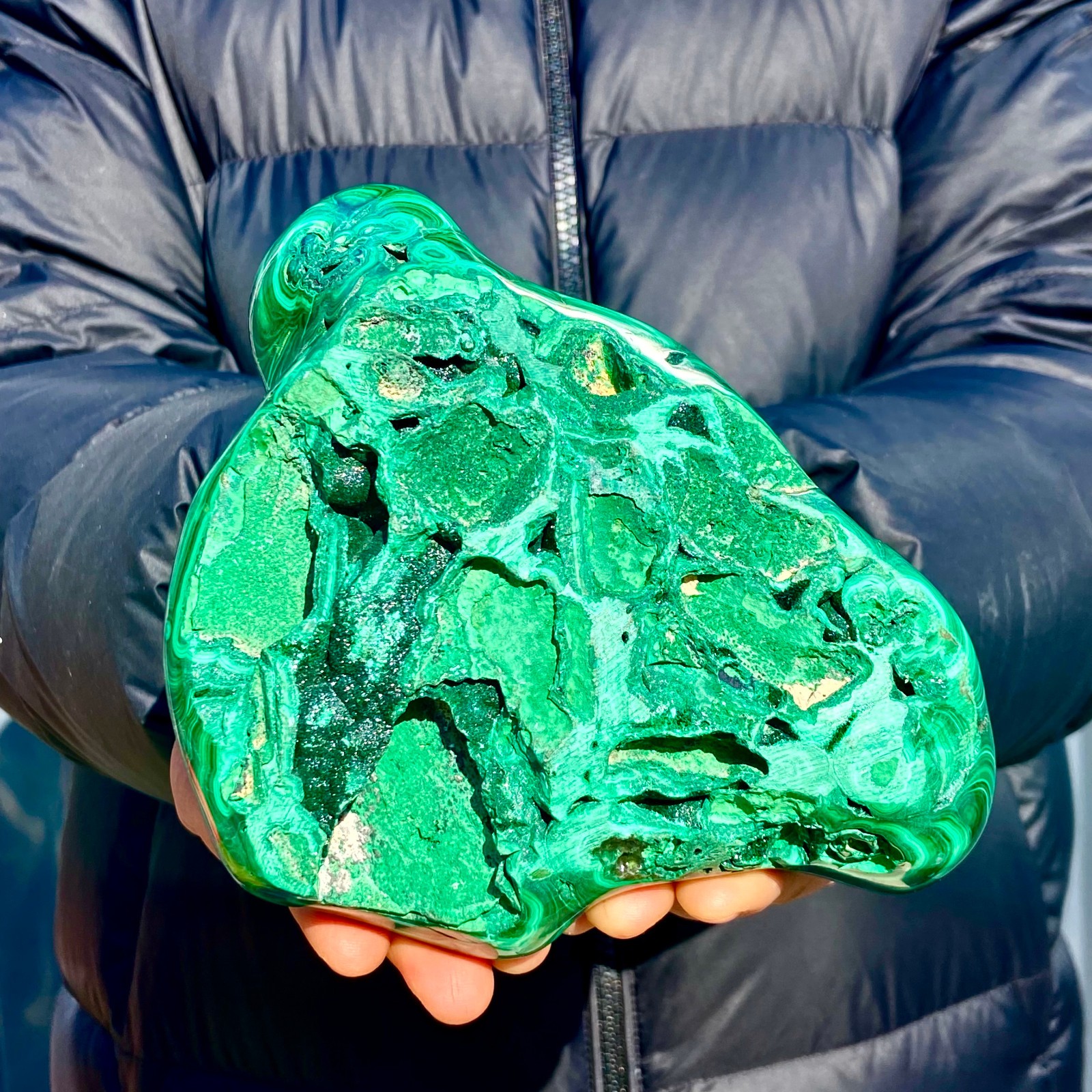 2.7LB Natural glossy Malachite transparent cluster rough mineral sample