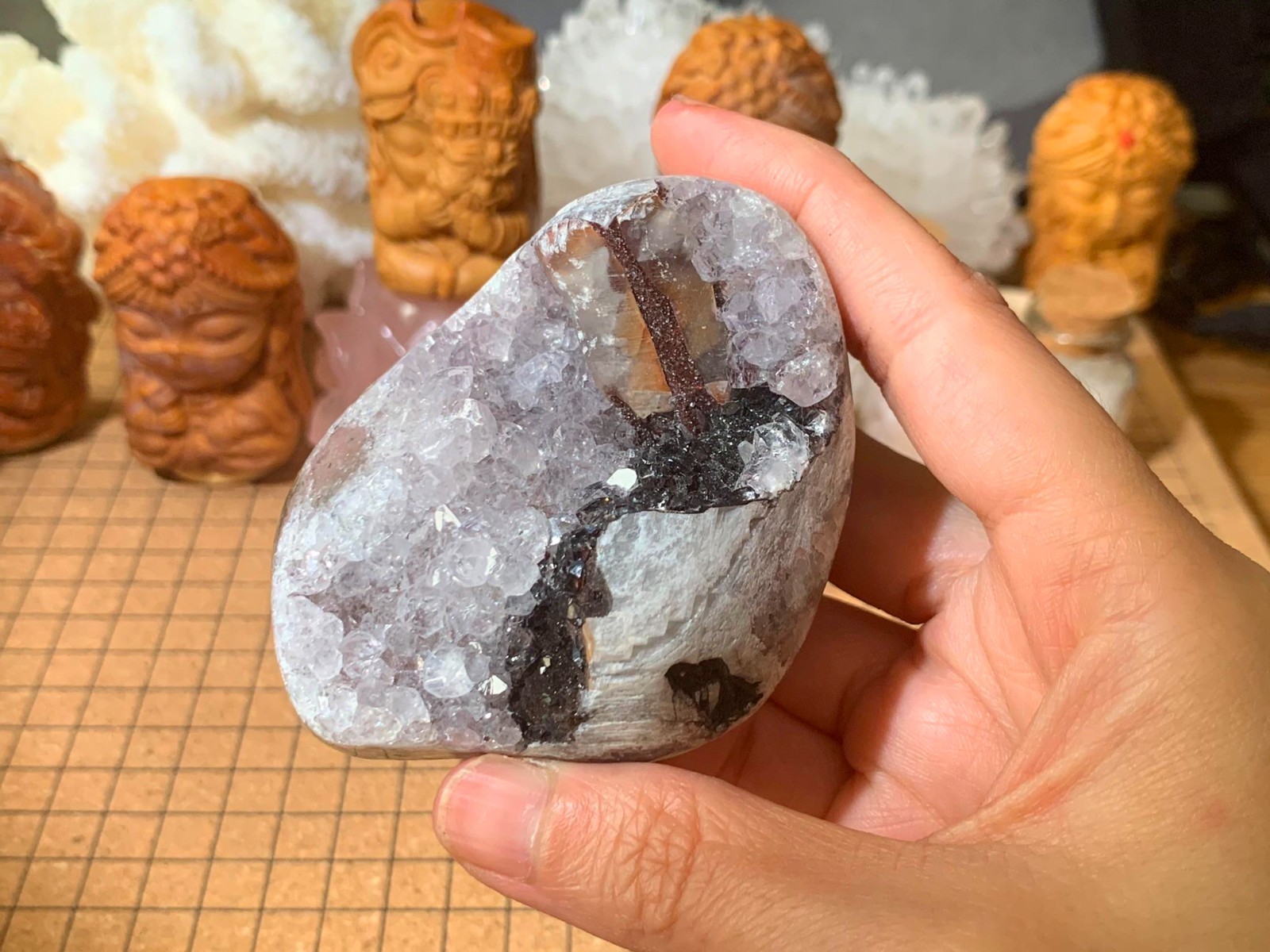 Multicolour Amethyst & Calcite Colorful Crystal Geode Cluster – 187 Grams (#007)