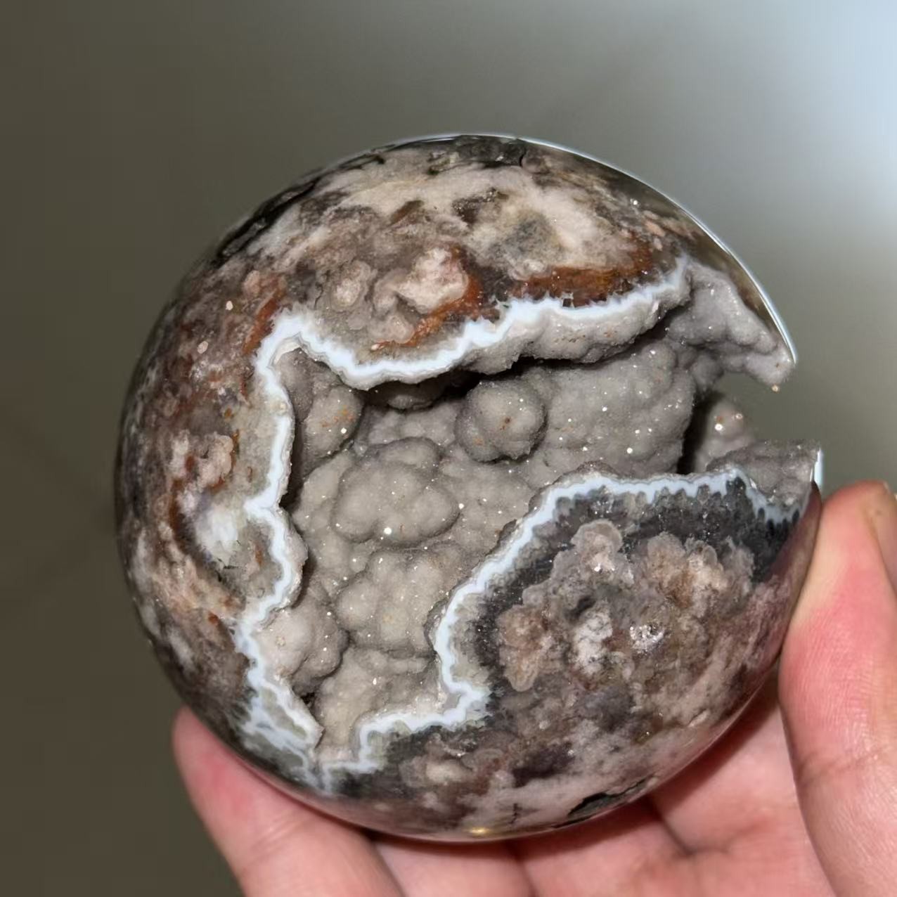 1.2LB 3″ A+Natural Moroccan Druzy Agate Sphere Crystal Geode Ball Healing Decor