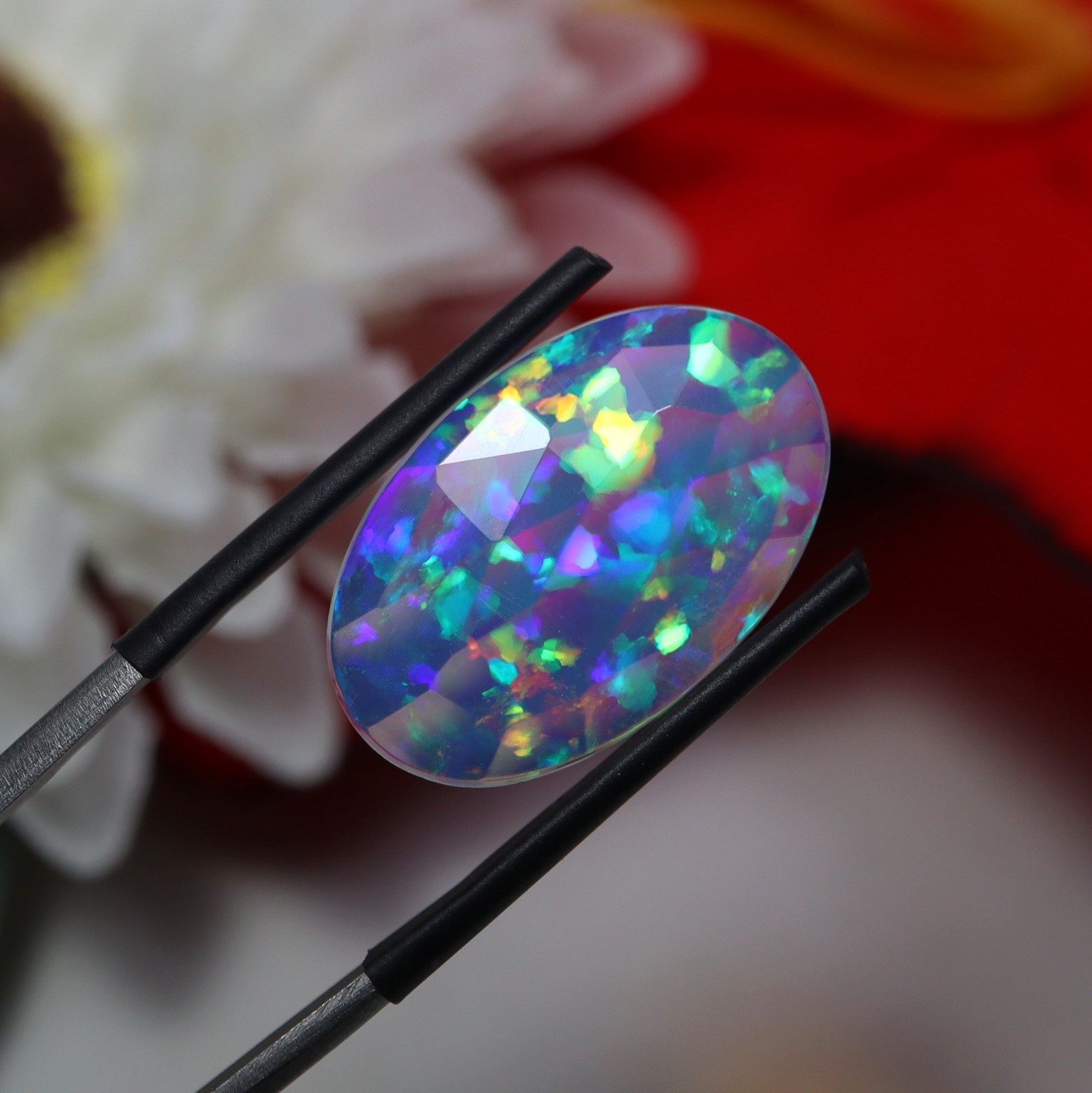 21.3×13.mm Rose Cut AAA Oval Natural Ethiopian Opal, 4.5Ct Rainbow Fire Gemstone