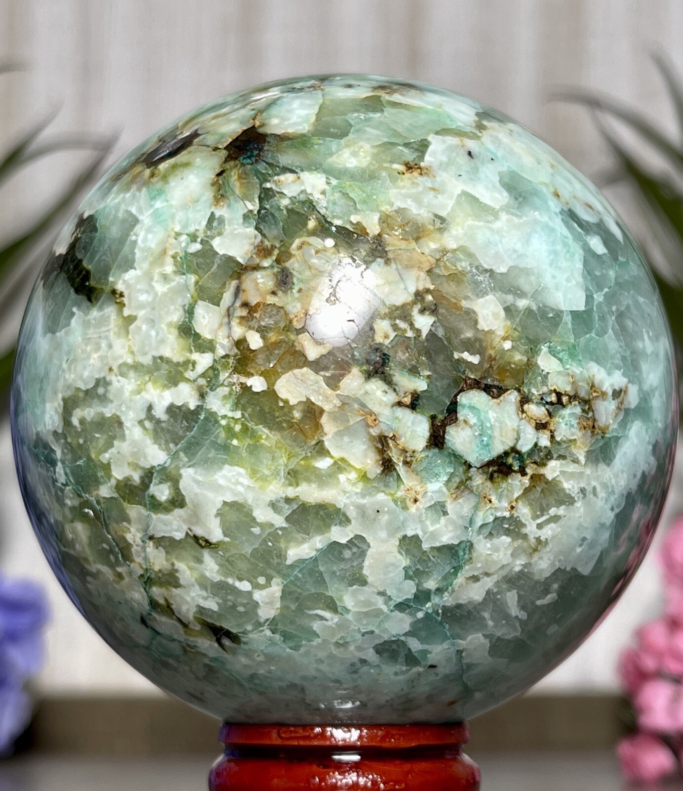 73mm Malachite Chrysocolla Sphere- Copper Ore Green Witch Crystal Azurite