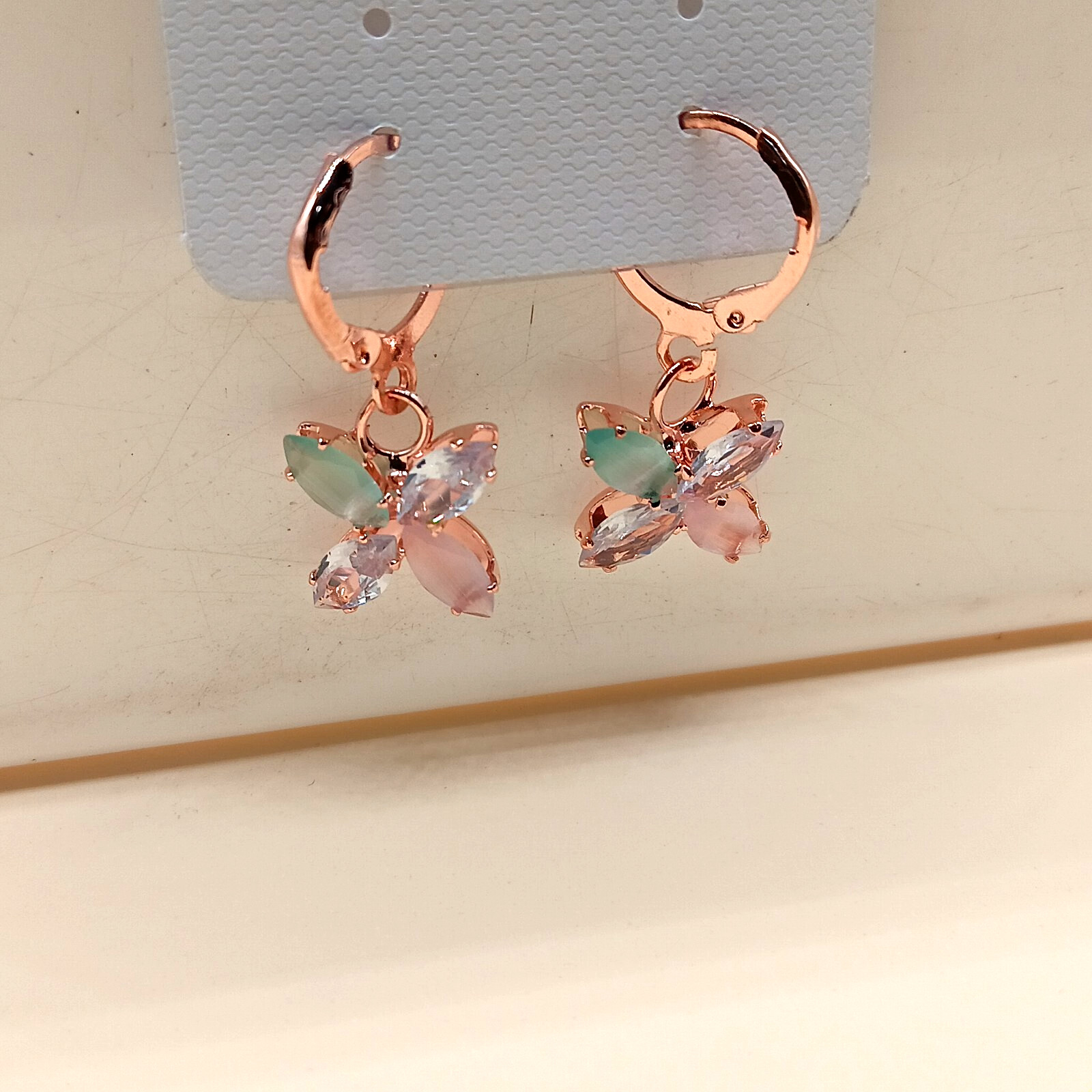 Rose Gold Hoop Earrings with Multicolor Floral Gemstones