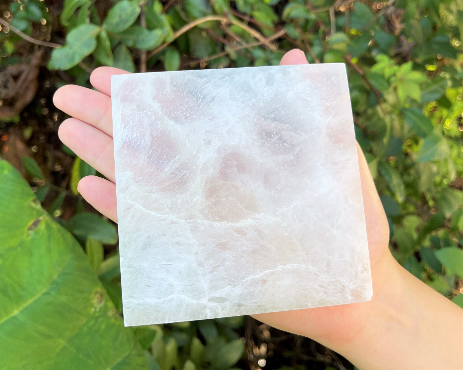 Polished Selenite Charging Station 4″ Square Flat Crystal Plate (Cleansing)