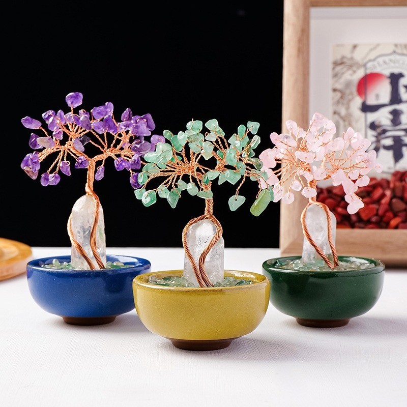 Handmade Copper Wire Wrapped Natural Crystal Tree w/Ceramic Bowl – Lucky Energy