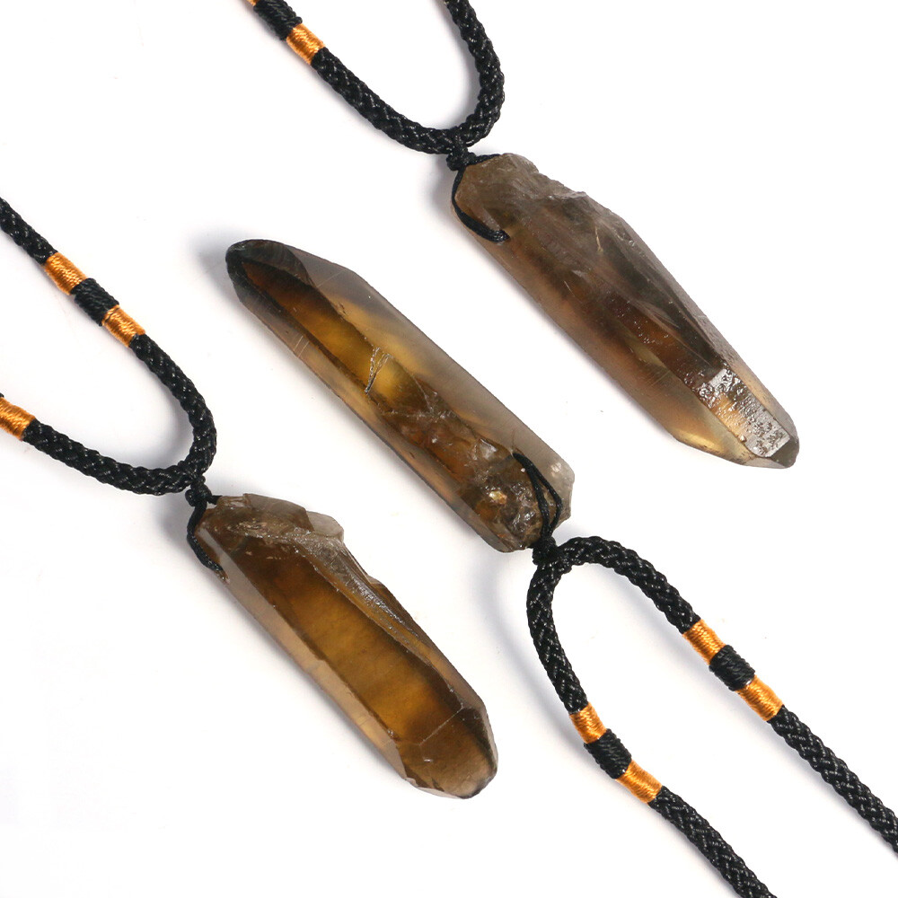 1PC Natural Irregular Smokey Quartz Necklace Crystal Pendant Stone Reiki Healing