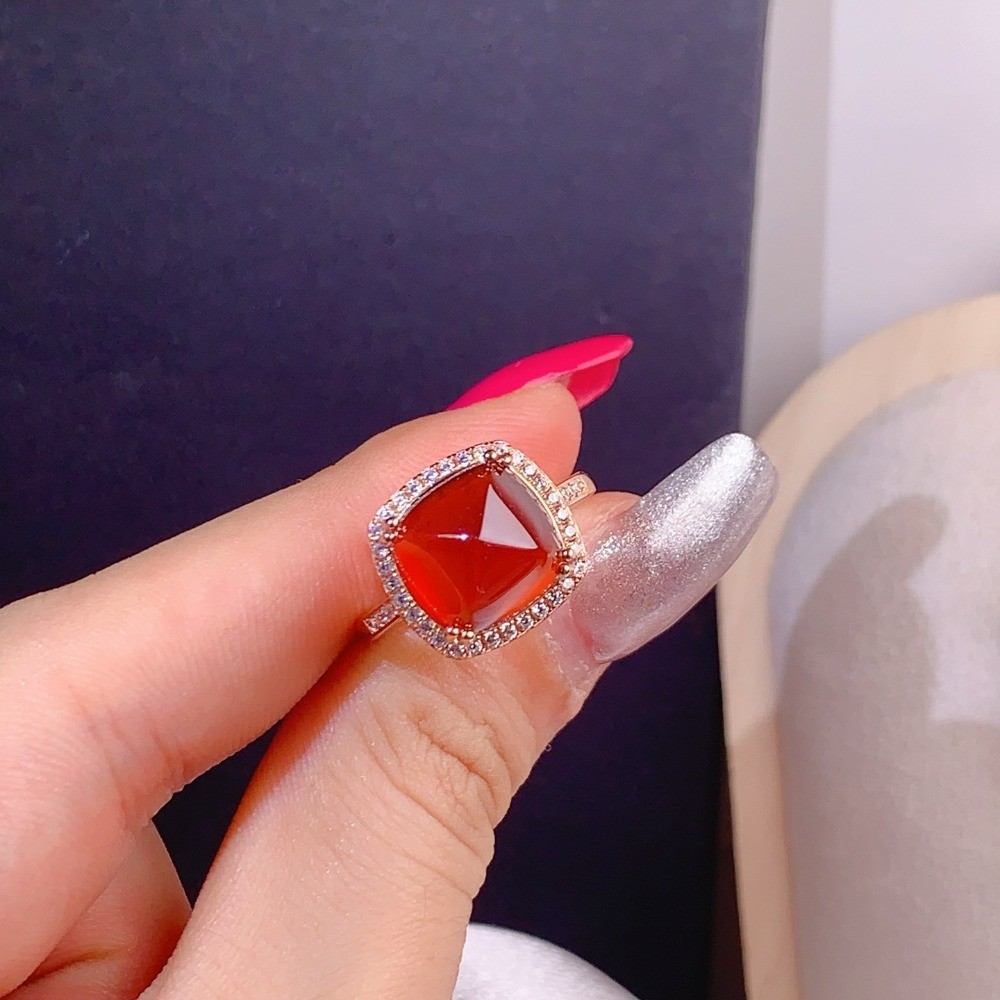 Natural Red Garnet Adjustable Ring Gemstone Jewelry S925 Silver Plated 18K Gold