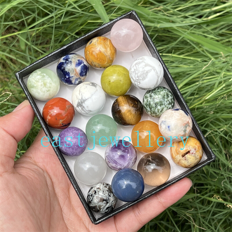 10pcs Natural Mixed Sphere Quartz Crystal Carved Ball Reiki Healing Gem 18mm+