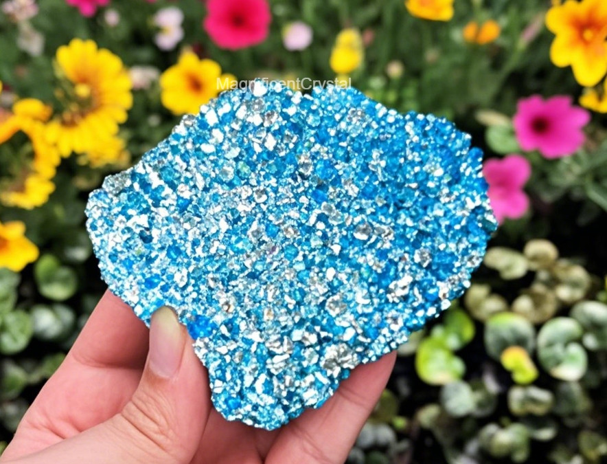 Titanium Aura Blue Quartz Crystal Healing Rainbow Cluster Geode Home Decor Gift
