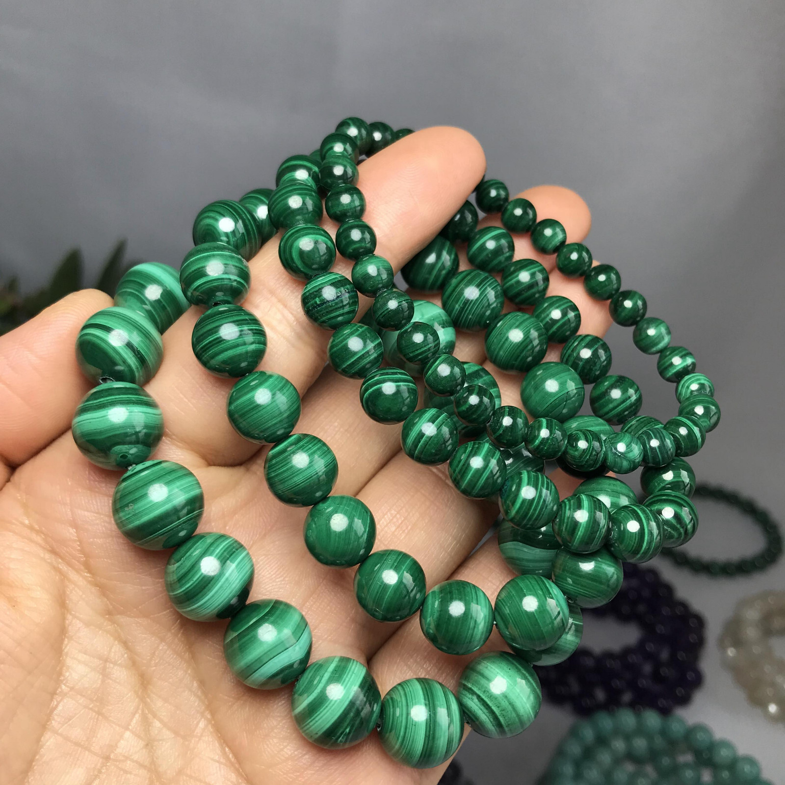 Natural malachite Polish stone bracelets Crystal ball sphere Specimen 6-12mm