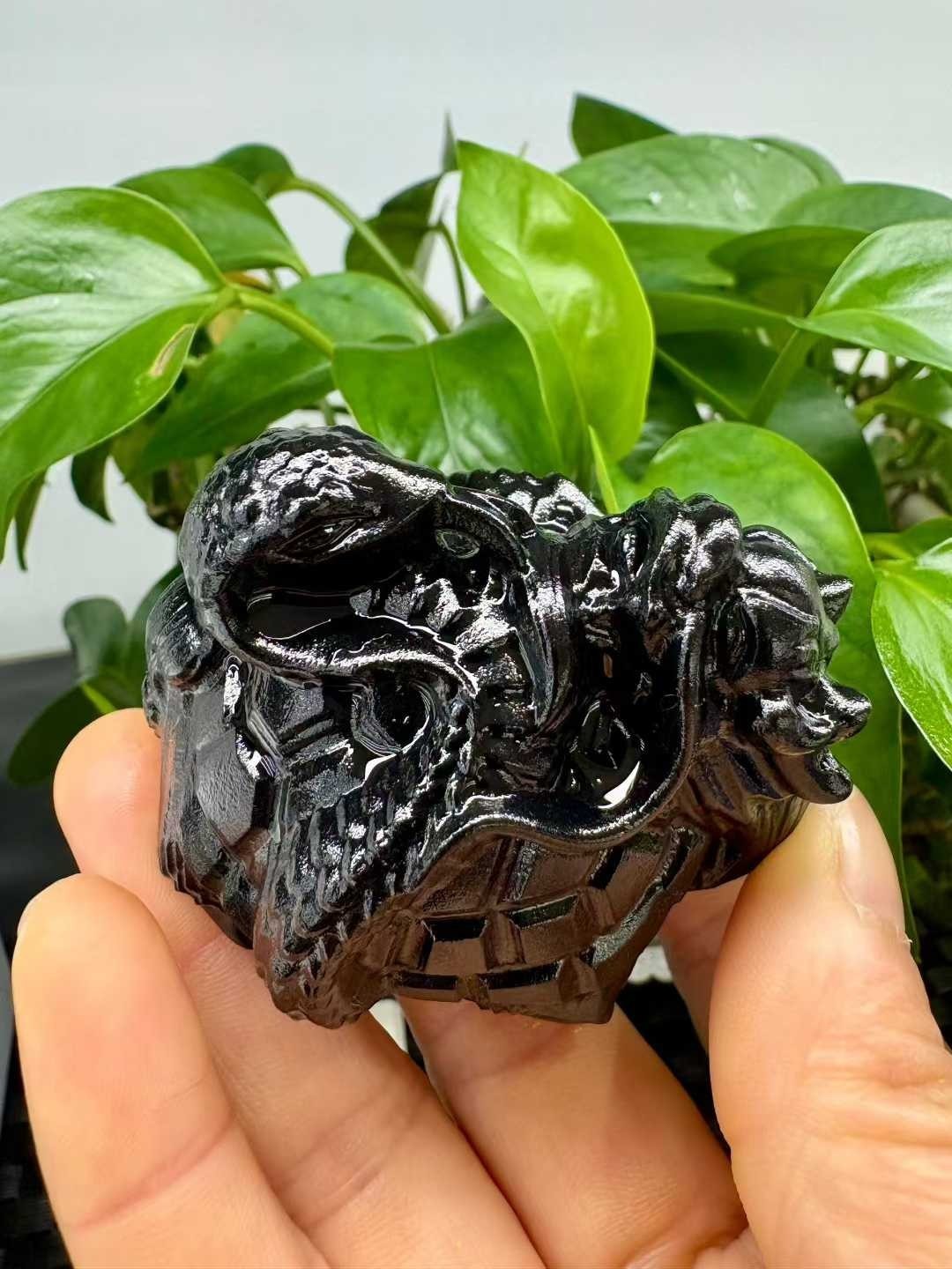 1pc Natural Obsidian crystal quartz Carved dragon turtle tortoise Reiki Decor