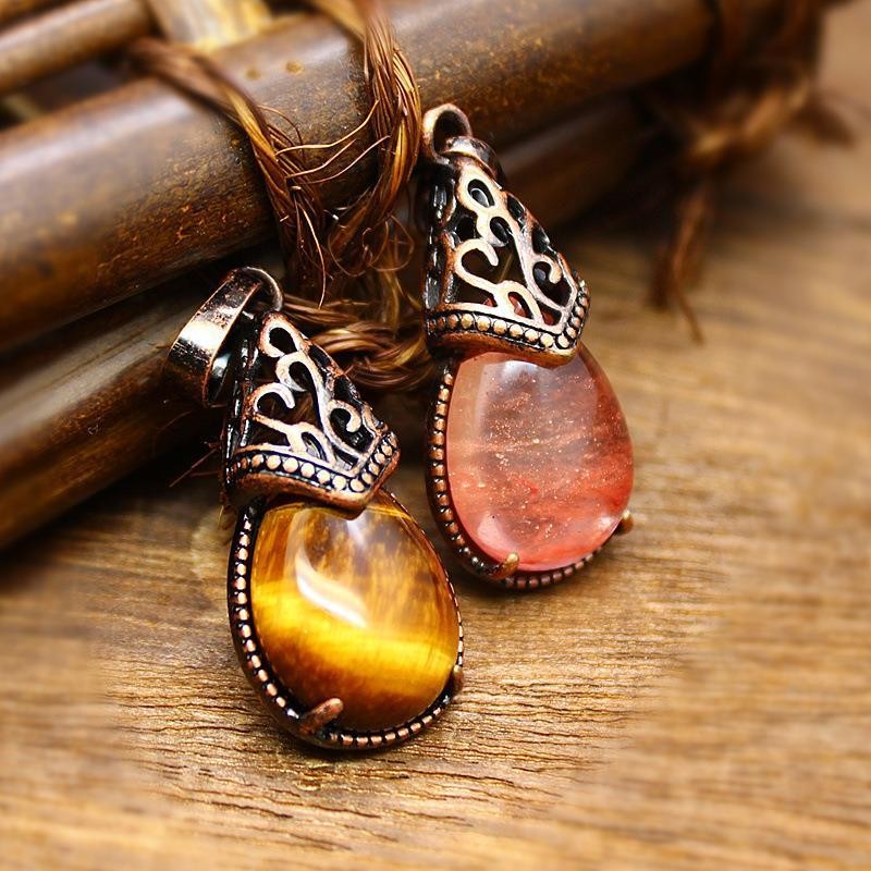 3-5PCS Natural Stone Personalized Retro Crystal Blue Agate Water Drop Pendant