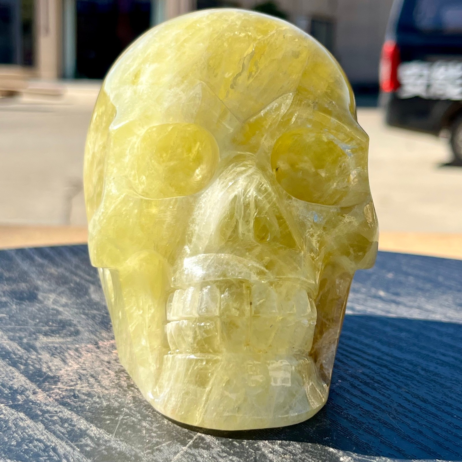 Real Natural Citrine Quartz Carved Human Skull Mineral Specimen Display