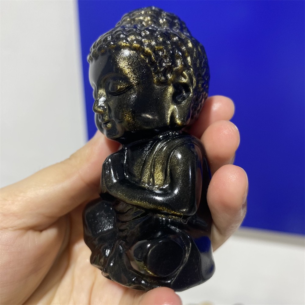 0.3LB 3.1″Natural A+Golden Obsidian Buddha Statue Crystal Reiki Carving Decor